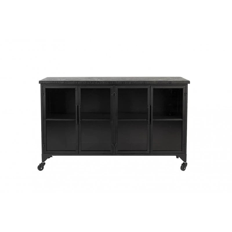 Buffet 4 Portes En Bois Et Métal Noir à Roulettes 120cm FERRE - Boite à Design 3 Buffet 4 Portes En Bois Et Métal Noir à Roulettes 120cm FERRE - Boite à Design