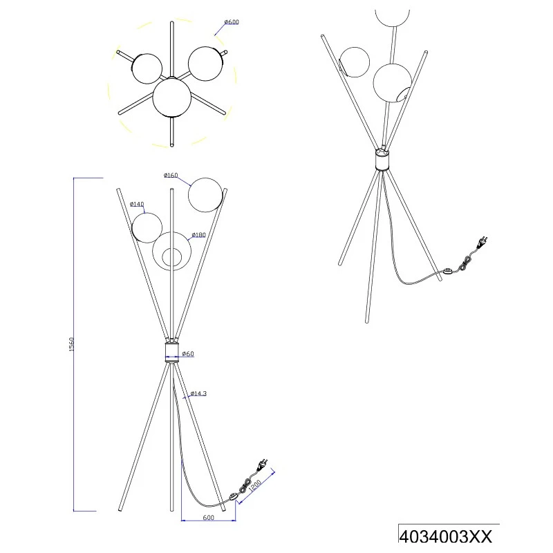 Lampadaire Trépied 3 Lampes LANCE - Trio 9 Lampadaire Trépied 3 Lampes LANCE - Trio – Image 7