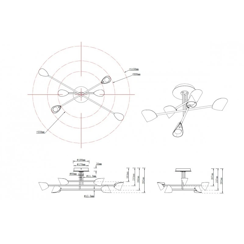 Semi-plafonnier Led Design Capuccina 6L 115 Cm- Mantra 6 Semi-plafonnier Led Design Capuccina 6L 115 Cm- Mantra – Image 4