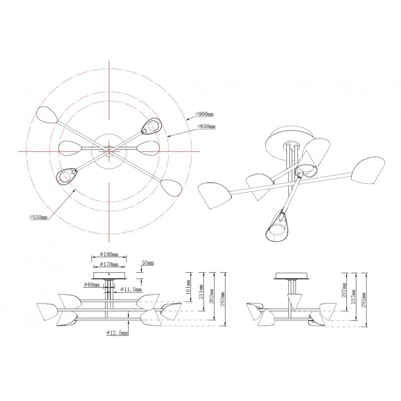 Semi-plafonnier Led Design Capuccina 6L 90 Cm- Mantra 5 Semi-plafonnier Led Design Capuccina 6L 90 Cm- Mantra – Image 3