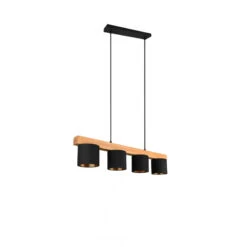 Trio Suspension CAMERON En Ligne Bois Et Tissus 4 Lampes -Magasin À Domicile suspension cameron ligne bois tissus 4 lampes 6