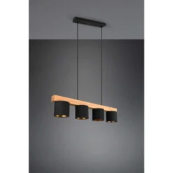 Trio Suspension CAMERON En Ligne Bois Et Tissus 4 Lampes -Magasin À Domicile suspension cameron ligne bois tissus 4 lampes 7