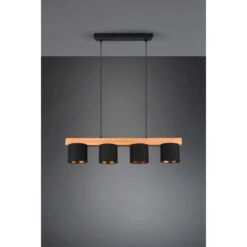 Trio Suspension CAMERON En Ligne Bois Et Tissus 4 Lampes -Magasin À Domicile suspension cameron ligne bois tissus 4 lampes 9