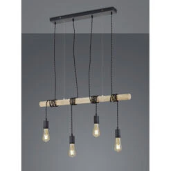 Trio Suspension Industrielle 4 Lampes Tige Bois BRODY -Magasin À Domicile suspension industrielle 4 lampes tige bois brody 1