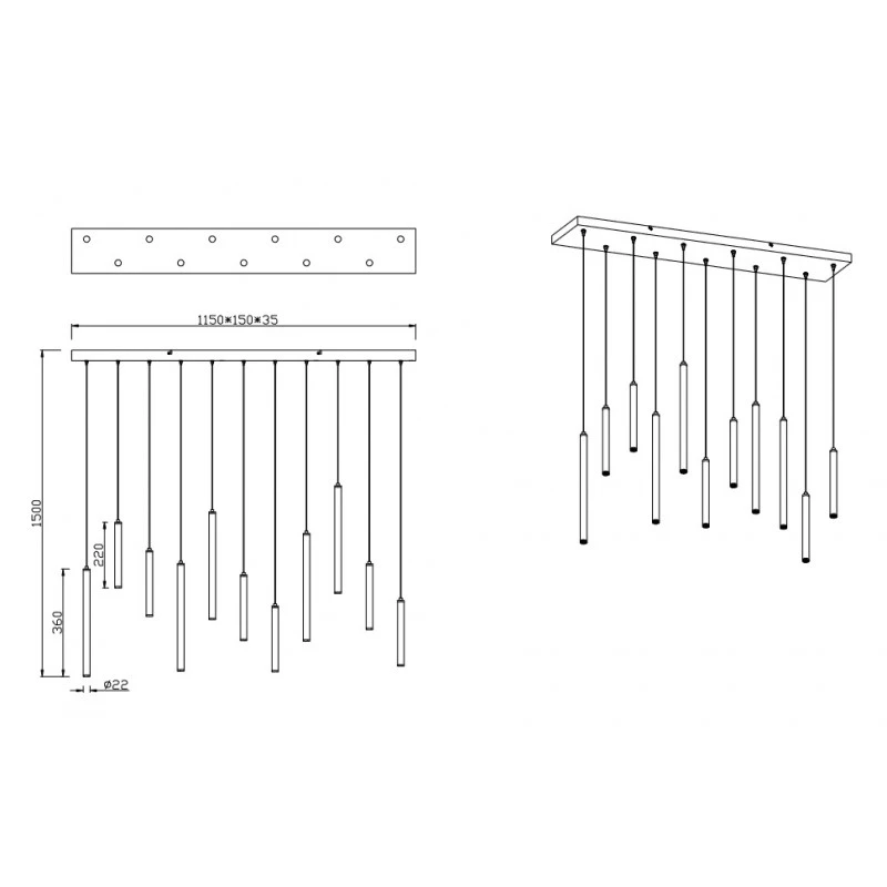 Trio Suspension Led Tubular Rectangulaire Filaire à Variateur 12 Trio Suspension Led Tubular Rectangulaire Filaire à Variateur – Image 10