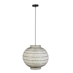 Suspension Ronde Métal Noir Et Lin Blanc 50 Cm MING Par Dutchbone