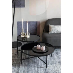 Table Basse Li Double Plateaux Miroir Trempé Noir - Boite à Design -Magasin À Domicile table basse li double plateaux miroir trempe noir boite a design 3